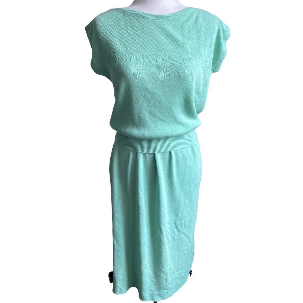 DUET Vintage 2 Piece Knit Skirt Set Mint Green Pastel US S/M